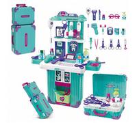 Deao Toys 3 In 1 Kids Doctor Playset With Medical Trolley, Foldable Suitcase And Role-Play Tools Portable Pretend Medical Kit With Lights