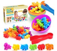 Deao Toys 44Pcs Counting Animals Sorting Game Montessori Colour Matching And Fine Motor Skills Toy With Bowls Tongs Preschool Stem Learn