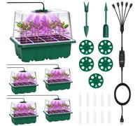 deAO Toys 5-Pack Seed Starter Tray Kit with Grow Lights Elevated Propagator Trays with Full-Spectrum Pant Light Adjustable Humidity Domes