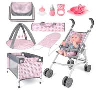 Deao Toys 6-In-1 Baby Doll Accessories Playset Includes Stroller, Doll Bed, Play Mat, Bouncer, Travel Bags Feeding Accessories