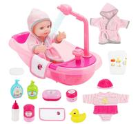 deAO Toys Baby Doll Bath Set - 11PCS Pretend Play with Realistic Doll, Bathtub, Bathrobe & Accessories, Role-Play Toy for Toddlers & Kids