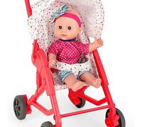 deAO Toys Baby Doll Stroller Set Pushchair Doll Playset with Soft Smooth 13 Inch New-born Realistic Doll Great Nurturing Nursery Role Play Set