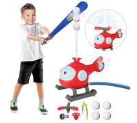 deAO Toys Baseball Play Set with Sprinkler and Helicopter Outdoor Water Spray Toy for Kids, Includes Tee Ball Set with 4 Balls