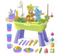 Deao Toys Beach Table & Simulation Kitchen Sink 2-In-1 Toy Set With Water Supply Function Simulation Dishwashing Set With Faucet
