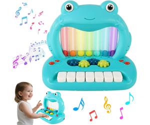 deAO Toys Blowing Ball Frog Piano Toy for Toddlers, Educational Musical Keyboard with Lights & Sounds - blue