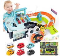 deAO Toys Car Garage Tracks Simulation Steering Wheel Toy Set Vehicle Playsets with Musical Puzzle Car Tracks