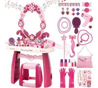 Deao Toys Children Dressing Table Comprehensive Play Set With Handy Carrying Case Includes A Dressing Table, Chair, Jewellery Stand, Hangers