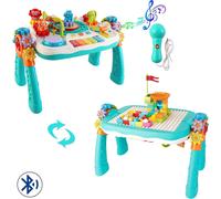 deAO Toys Children's Educational Toys 2-in-1 Multifunctional Bluetooth Learning Activity Table with Building Block Panel