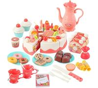 deAO Toys Cutting and Decorating Birthday Cake Tea Party Play Set - 3+ - pink