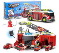 Deao Toys Deao 2-In-1 Transformable Fire Truck Toy For Kids Interactive Fire Engine Rescue Playset With Launcher, Ladder And Mini Cars