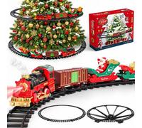 Deao Toys Deao Edition Steam Train Set Electric Classic Locomotive Toy With Lights, Water Vapor Spray, Music, Santa Claus Christmas