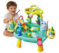 Deao Toys Deao Kitchen Toy Set , 2 Layer Water Table With Electric Circulating Elephant Shower, Slide, Fishing Game, Kitchen Play Sink Toy,