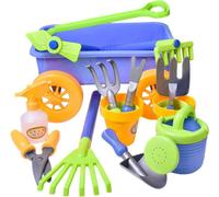 deAO Toys deAO Pull along Kids Wagon Wheelbarrow and Gardening Tools Play Set Includes 10 Accessories