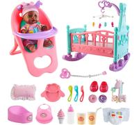 deAO Toys Doll Toy Set Doll Toy 15-piece toy Set including Mini Crib, ,Mobile, High Chair, Feeding Accessories