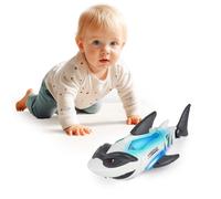 deAO Toys Electric Crawling Shark Toy for Toddlers Interactive Mechanical Shark with Lights & Music - 3+ - blue