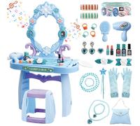 deAO Toys Girls Light Makeup Table Vanity Set with Mirror, Lights & Music, Pretend Play