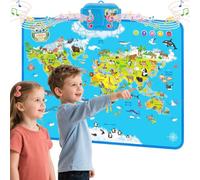 Deao Toys Interactive Talking World Animal Map For Kids 105 Plus Animal Sounds Facts-Educational Touch Poster Toy Learn Geography, Animals