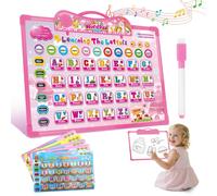 deAO Toys Kids Audio WordPad Interactive Talking Educational Poster for Toddlers Learn Alphabet, Numbers, Animals, Shapes & More Learning Toy Gift - pink