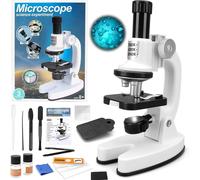 deAO Toys Kids Microscope Kit - Portable Beginner Science Set with LED Light, Phone Holder & 15 Accessories Educational STEM Gift for Ages 6+ - 3+