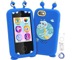 deAO Toys Kids Smart Phone Toy with 22 Educational Apps Multi-Function Learning Device with Camera, Music, Games, and 15 Customizable Wallpapers - blue - kids sim-free phone