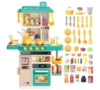 deAO Toys Kitchen Playset Green Kitchen Playset with Realistic Lights and Sounds, Simulated Spray Function