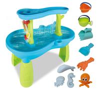deAO Toys Luxury Beach Water Table for Kids Interactive Sand and Water Playset with Ocean Animal Figures, Waterfalls, and Splashing Fun - blue