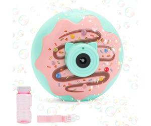 deAO Toys Magical Donut Camera Bubble Machine Automatic Light-Up Bubble Blower Fun green & pink - bubble machine toy - green & pink