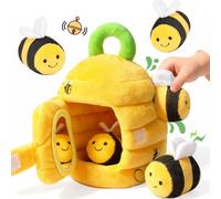 Deao Toys My First Honeybee Soft Plush Playset Interactive Hide Seek Beehive Toy For Babies Toddlers, Stuff-In Pour-Out Sensory Activity