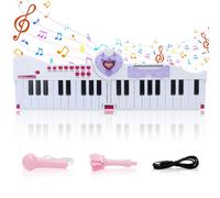deAO Toys Pink Kids Musical Keyboard Toy with Microphone 40-Key Foldable Piano with Music Lights - 3+ - pink