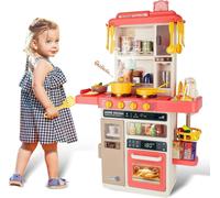 deAO Toys Pink Kitchen Playset - Realistic Lights & Sounds, Simulated Spray, Role-Play Toy with Accessories. Perfect Gift for Kids