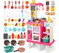 deAO Toys Pink Play Kitchen Set Pretend Cooking Toys with Stove Oven - pink - 3+