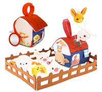 deAO Toys Plush Barn with Stuffed Farm Animals, Rattle,Crinkle Paper & Baby Mirror - 3+ - multi