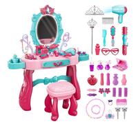 Deao Toys Princess Vanity Table Set With Led Lights Kids Makeup Toy For 3 Plus Year Old, Birthday Gift (Pink)