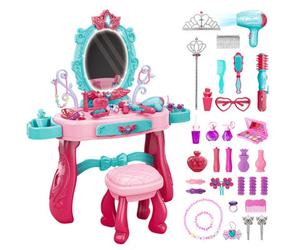 Deao Toys Princess Vanity Table Set With Led Lights Kids Makeup Toy For 3 Plus Year Old, Birthday Gift (Pink)
