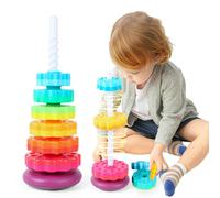 deAO Toys Rainbow Stacking Tower Toy for Toddlers, Colorful Educational Spiral Gears with Rotating Base, Soft and Safe Material
