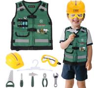 Deao Toys Role Play Clothes Set Construction Role Play Costume Realistic Builder Vest, Safety Helmet, Toy Tools & Accessories Stem