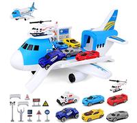 deAO Transport Cargo Plane Car Toy Play Set with Ramp and 6 Mini Car, 1 Helicopter Included Fun Educational Kids Aeroplane Toy for 3, 4, 5,6 Year Olds Toy For Boys Girls