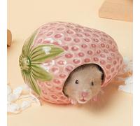 Deapeey Ceramic Hamster Hideout,Strawberry Dwarf Hamster House,Syrian Hamster Hut Nest Habitat Decor,Hideaway House Cave for Gerbil,Cool Bed for All Season(Pink)