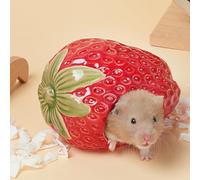Deapeey Ceramic Hamster Hideout,Strawberry Dwarf Hamster House,Syrian Hamster Hut Nest Habitat Decor,Hideaway House Cave for Gerbil,Cool Bed for All Season(Red)