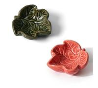 Deapeey Hamtser Food Bowl,2 Packs Leaf Hamster Bowls,Ceramic Feeding Bowl,Food Dish for Small Animals Gerbil Dwarf Hamster Rat Mice Guinea Pig(Red + Dark Green)