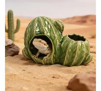 Deapeey Reptile Hideout - Ceramic Green Cactus Shape - Humid Cave for Leopard Geckos, Small Lizards & Snakes, Desert Style Terrarium Habitat Decor, Safe Pet Hiding Shelter