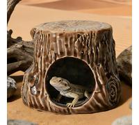 Deapeey Reptile Hideout - Ceramic Green Tree Stump - Humid Cave for Leopard Geckos, Small Lizards & Snakes | Natural Terrarium Habitat Decor, Safe Pet Hiding Shelter (3.94in)