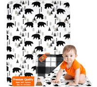 Dear Baby Gear Baby Blankets - Cute Stuff - for Baby Boy and Baby Girl - Black Bears, Black and Grey Plaid Minky, Double Layer 40" x 30"