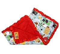 Dear Baby Gear Baby Blankets, Farm Life Animals, Tractor, Red Minky, 32 inches by 32 inches