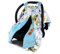 Dear Baby Gear Baby Car Seat Canopy, Acorns, Trees, Birds, and Blue Flowers, Blue Minky