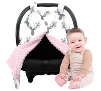 Dear Baby Gear - Baby Car Seat Canopy - Infant Car Seat Cover w/Snap Opening - Carseat Canopies for Boys & Girls - 40x30 (Antler & Flower Print, Pink Minky Dot)
