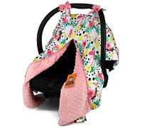 Dear Baby Gear Baby Car Seat Canopy, Pineapple, Watermelon, Flowers and Flamingos, Coral Minky