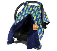 Dear Baby Gear Car Seat Canopy, Green Dinosaurs on Navy, Navy Minky Dot