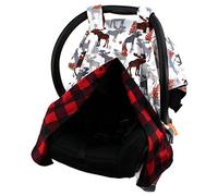 Dear Baby Gear Car Seat Canopy - Unisex Infant Car Seat Cover - Soft and Breathable Fabric - Fits Most Carseats - Winter Moose/Red Black Plaid - 40"x30"