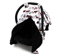 Dear Baby Gear Car Seat Canopy, Woodland Bear Moose Plaid, Minky Black